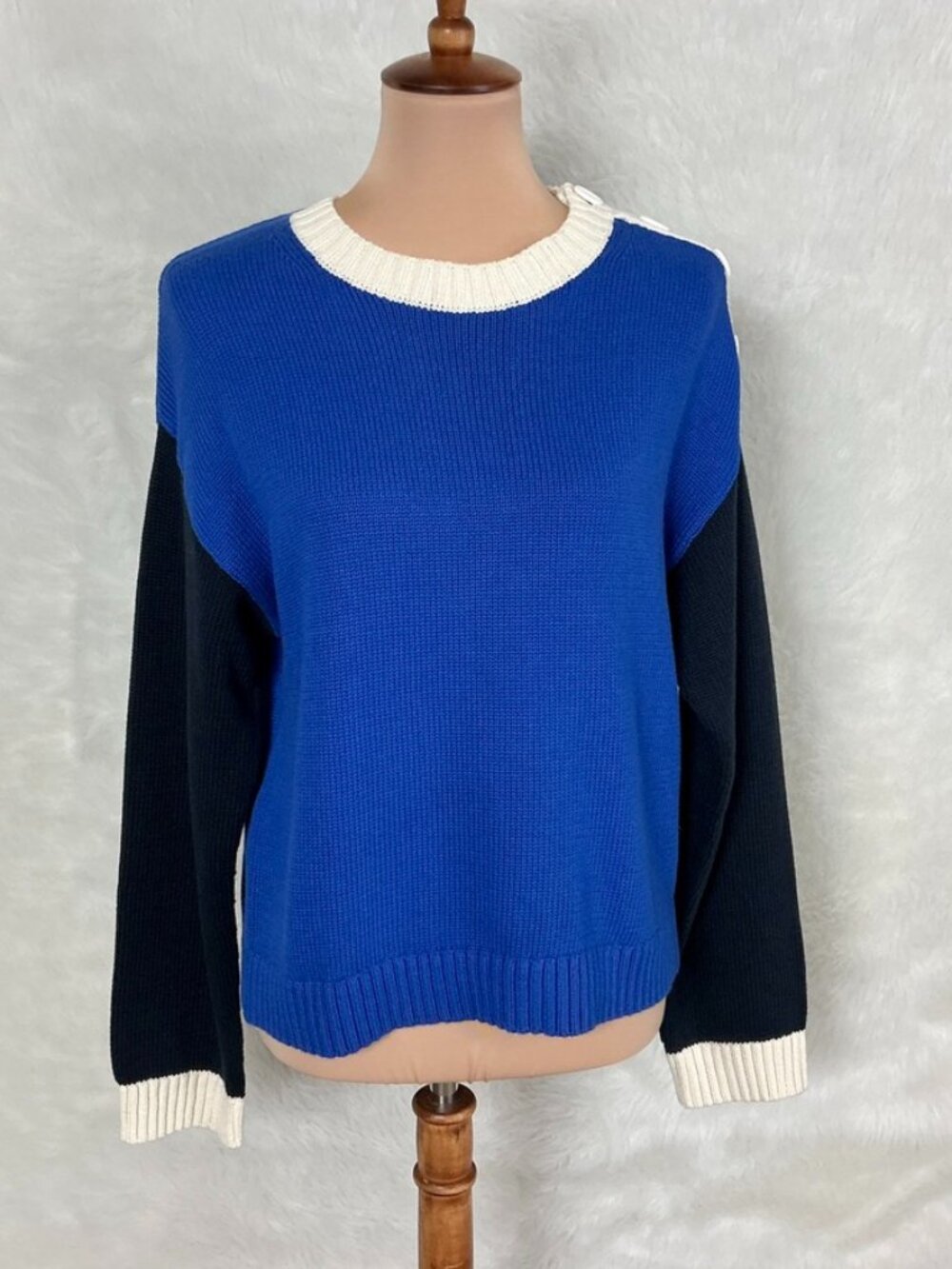 Boden Jemma Chunky Cotton Blue Colorblock Sweater NWT S